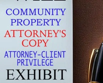 Sample sheet of legal stamp phrases including Attorney-Client Privilege and Exhibit