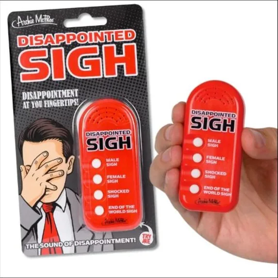 Red handheld Disappointed Sigh sound button in its packet